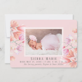 Foto van Modern Pink Floral Baby Girl Aankondiging