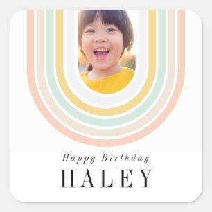 Foto van Modern Rainbow Birthday Vierkante Sticker