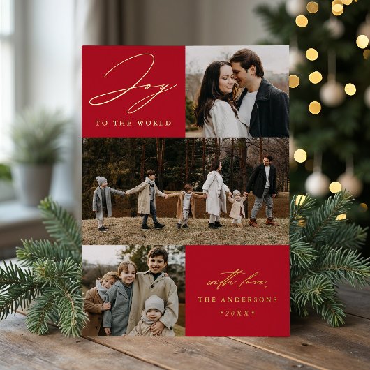 Foto van Modern Red Joy naar de wereld 4 Folie Feestdagenkaart