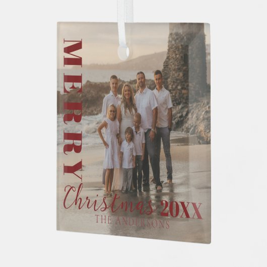 Foto van modern Red Merry Kerstmis Glas Ornament (Voorkant links)