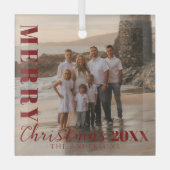 Foto van modern Red Merry Kerstmis Glas Ornament (Voorkant)