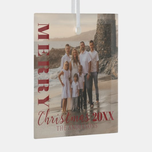 Foto van modern Red Merry Kerstmis Glas Ornament (Voorkant Rechts)