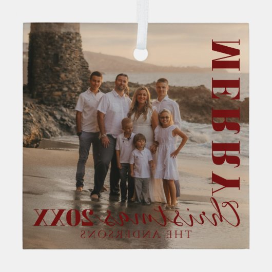 Foto van modern Red Merry Kerstmis Glas Ornament (Achterkant)