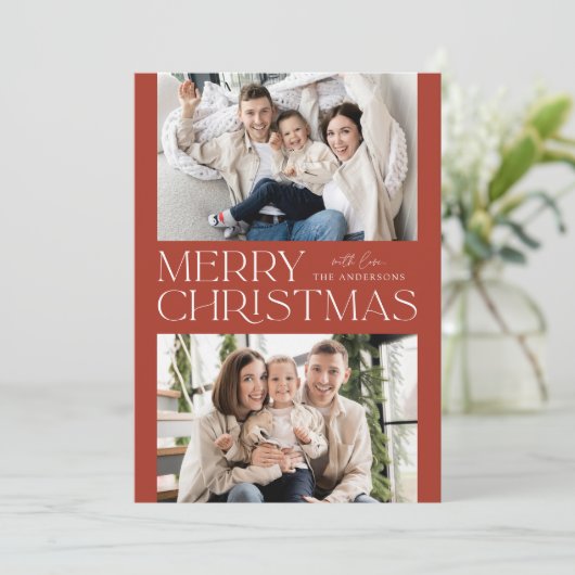 Foto van Modern Rust Merry 2 Feestdagenkaart (Staand voorkant)