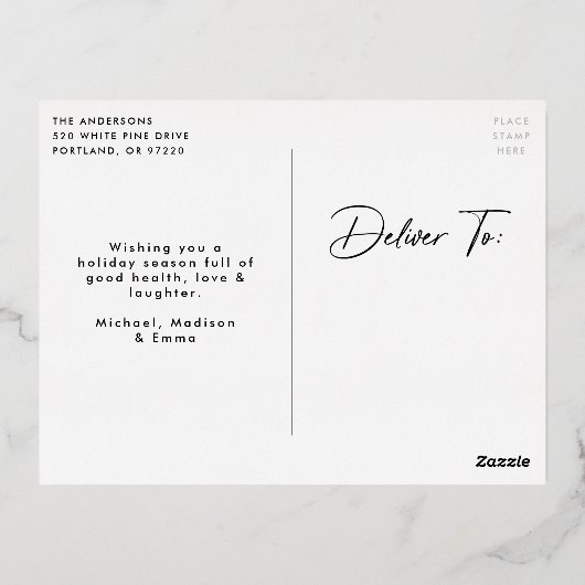 Foto van modern tekenscript folie feestdagen briefkaart (Achterkant)