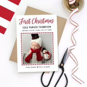 Foto van moderne baby's met eerste Kerstmis Feestdagenkaart