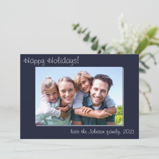 Foto van moderne eenvoudige familie Prettige feest Feestdagenkaart (Staand voorkant)