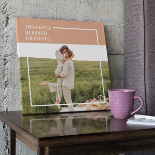 Foto van moderne familie   Dankful Blessed Gratefu Canvas Afdruk