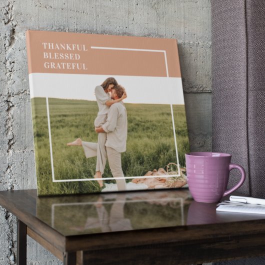 Foto van moderne familie | Dankful Blessed Gratefu Canvas Afdruk