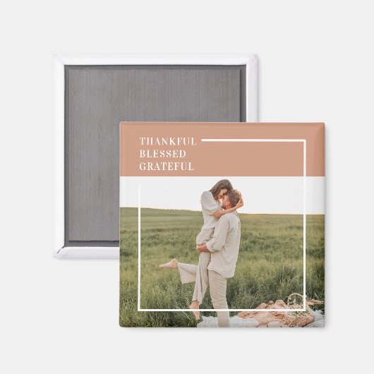 Foto van moderne familie | Dankful Blessed Gratefu Magneet (Voorkant / Achterkant)