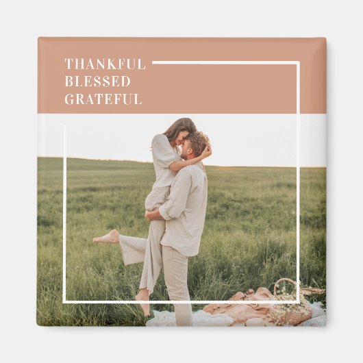 Foto van moderne familie | Dankful Blessed Gratefu Magneet (Voorkant)