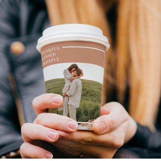 Foto van moderne familie | Dankful Blessed Gratefu Papieren Bekers