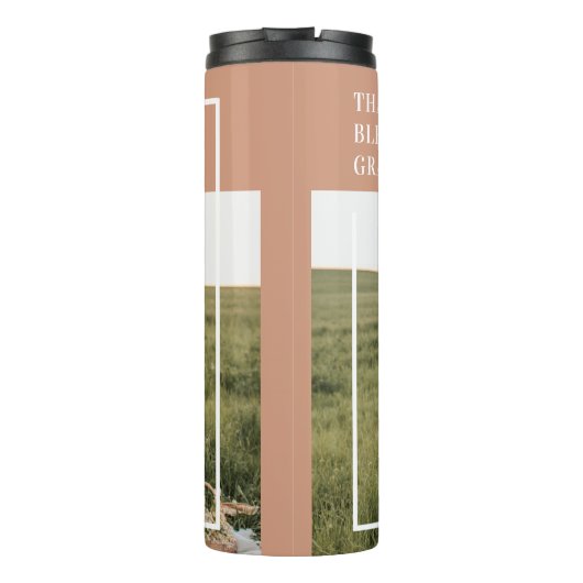 Foto van moderne familie | Dankful Blessed Gratefu Thermosbeker (Achterkant)