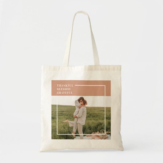 Foto van moderne familie | Dankful Blessed Gratefu Tote Bag (Voorkant)