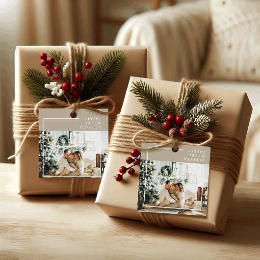 Foto van moderne familie | Joyful Merry Blessed Bedankjes Labels