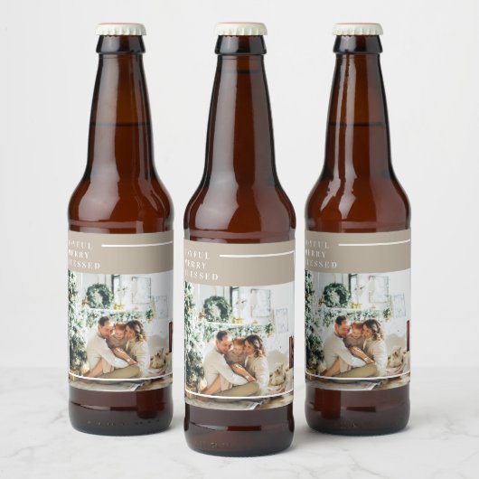 Foto van moderne familie | Joyful Merry Blessed Bier Etiket (Flessen)