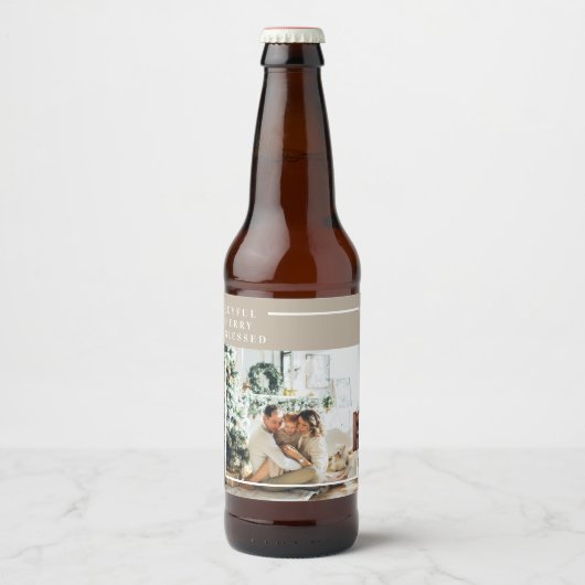 Foto van moderne familie | Joyful Merry Blessed Bier Etiket (Voorkant)