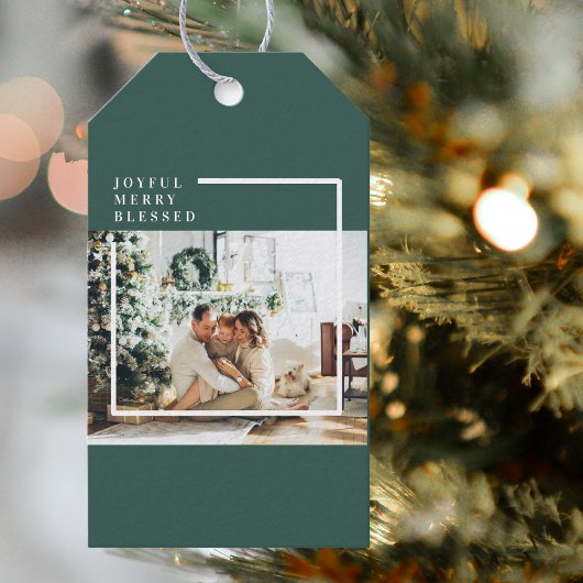 Foto van moderne familie | Joyful Merry Blessed |  Cadeaulabel