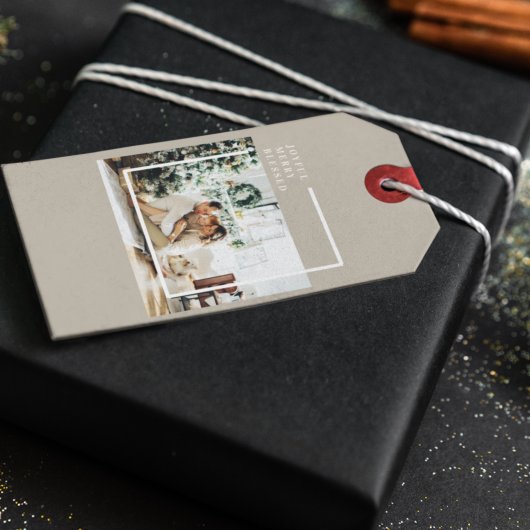 Foto van moderne familie | Joyful Merry Blessed Cadeaulabel