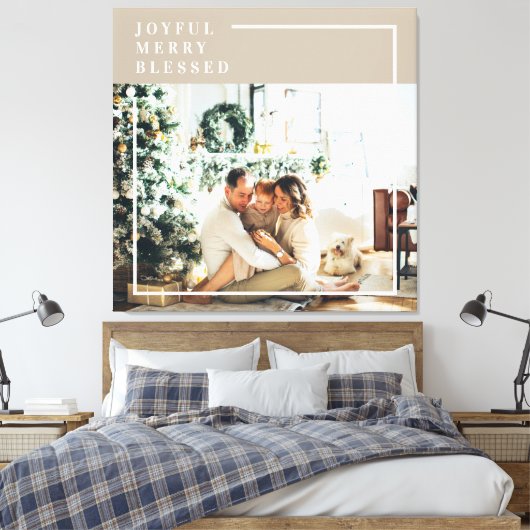 Foto van moderne familie | Joyful Merry Blessed Canvas Afdruk (Insitu (Slaapkamer))