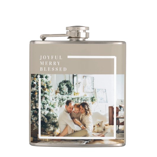 Foto van moderne familie | Joyful Merry Blessed Heupfles (Voorkant)