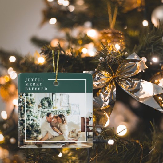 Foto van moderne familie | Joyful Merry Blessed | Keramisch Ornament