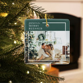 Foto van moderne familie | Joyful Merry Blessed |  Keramisch Ornament