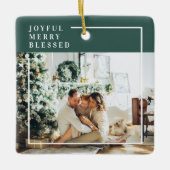Foto van moderne familie | Joyful Merry Blessed |  Keramisch Ornament (Voorkant)