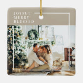 Foto van moderne familie | Joyful Merry Blessed Keramisch Ornament (Achterkant)
