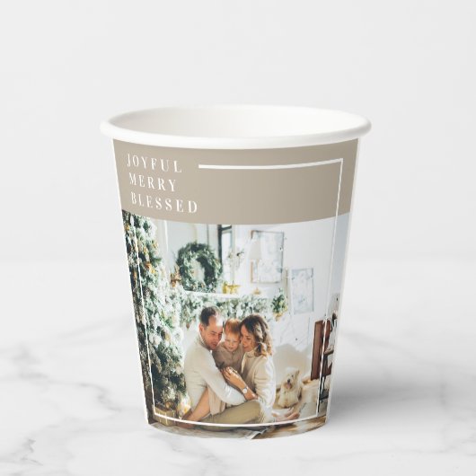 Foto van moderne familie | Joyful Merry Blessed Papieren Bekers (Voorkant)