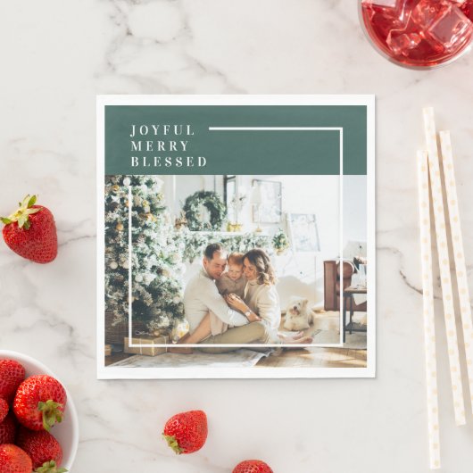 Foto van moderne familie | Joyful Merry Blessed |  Servet (Insitu)