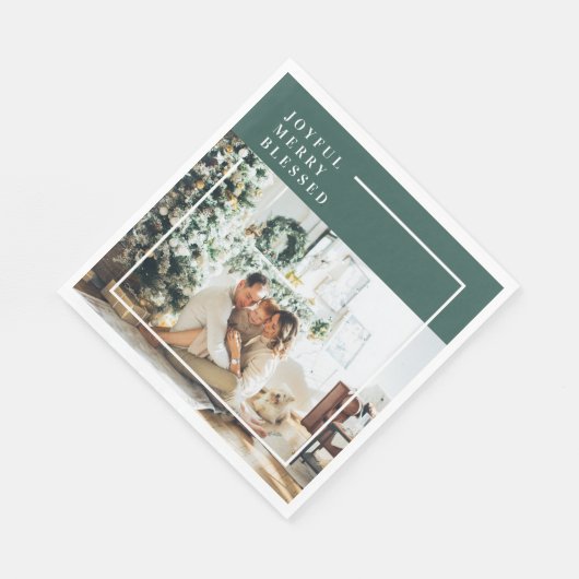 Foto van moderne familie | Joyful Merry Blessed |  Servet (Hoek)