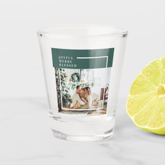 Foto van moderne familie | Joyful Merry Blessed | Shot Glas (Voorkant)