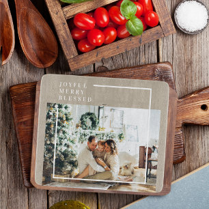Foto van moderne familie   Joyful Merry Blessed Snijplank