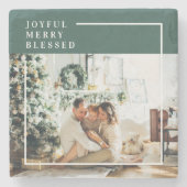 Foto van moderne familie | Joyful Merry Blessed | Stenen Onderzetter (Voorkant)