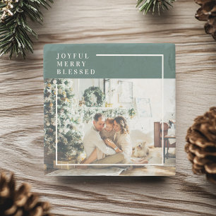 Foto van moderne familie   Joyful Merry Blessed    Stenen Onderzetter