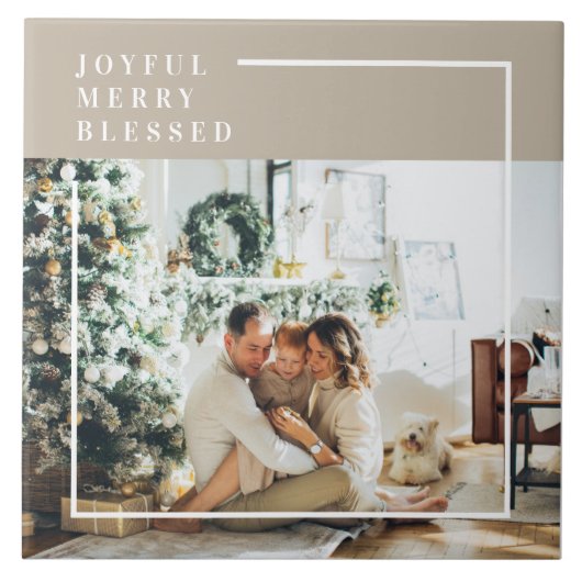 Foto van moderne familie | Joyful Merry Blessed Tegeltje (Voorkant)