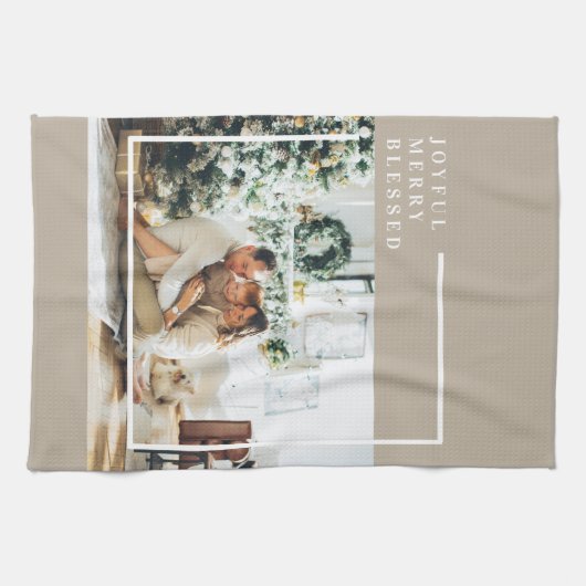 Foto van moderne familie | Joyful Merry Blessed Theedoek (Horizontaal)