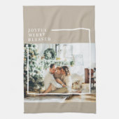 Foto van moderne familie | Joyful Merry Blessed Theedoek (Verticaal)