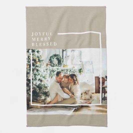 Foto van moderne familie | Joyful Merry Blessed Theedoek (Verticaal)