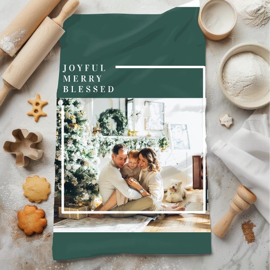 Foto van moderne familie | Joyful Merry Blessed |  Theedoek