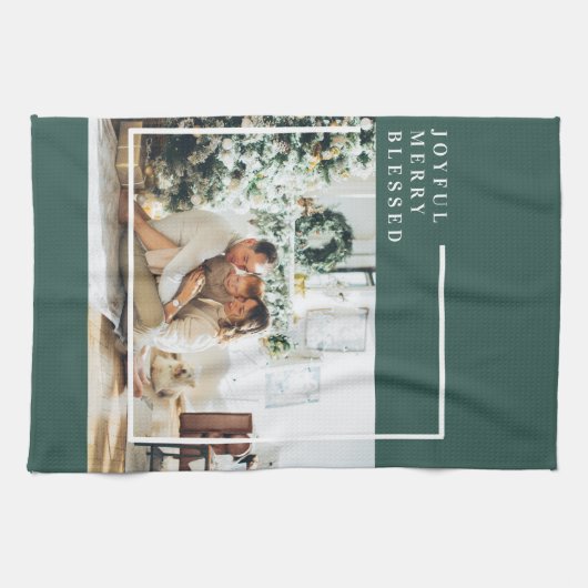 Foto van moderne familie | Joyful Merry Blessed |  Theedoek (Horizontaal)