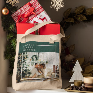 Foto van moderne familie   Joyful Merry Blessed    Tote Bag