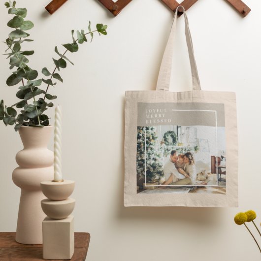Foto van moderne familie | Joyful Merry Blessed Tote Bag
