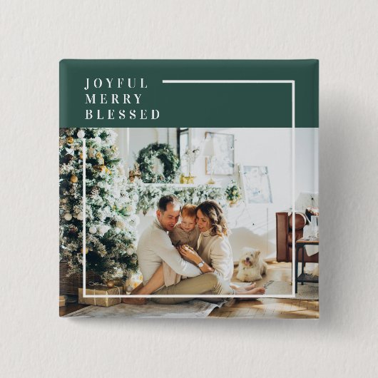 Foto van moderne familie | Joyful Merry Blessed | Vierkante Button 5,1 Cm (Voorkant)