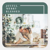 Foto van moderne familie | Joyful Merry Blessed | Vierkante Sticker (Voorkant)