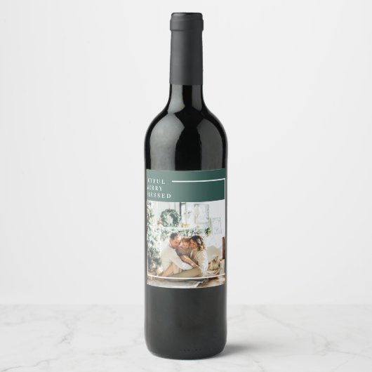 Foto van moderne familie | Joyful Merry Blessed |  Wijn Etiket (Voorkant)