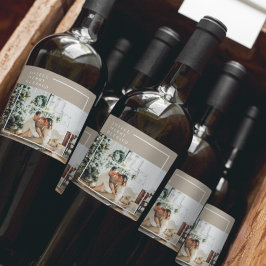 Foto van moderne familie | Joyful Merry Blessed Wijn Etiket