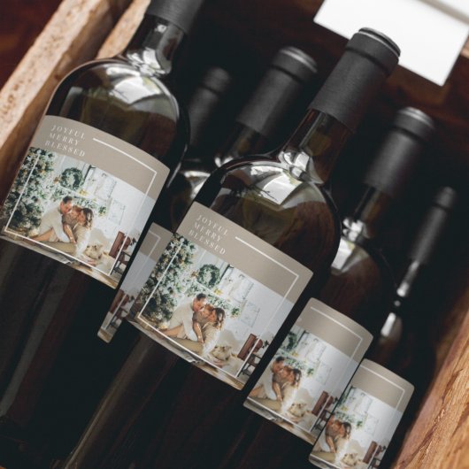 Foto van moderne familie | Joyful Merry Blessed Wijn Etiket