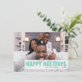 Foto van moderne familie | Vibrant Green Kerstmis Feestdagenkaart (Staand voorkant)
